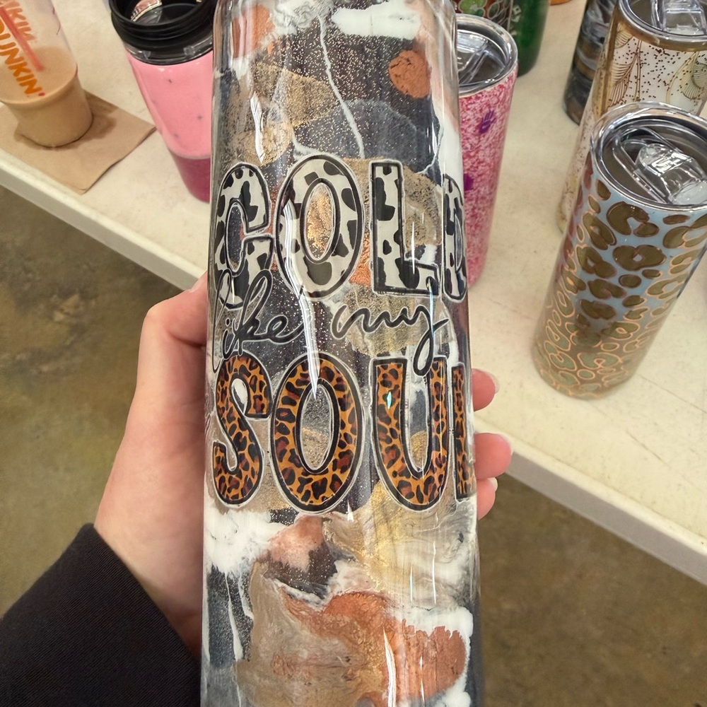 Cold like my soul metallic marble gold handmade iced coffee skeleton tumbler cup